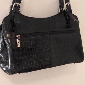 Black Crocodile-Embossed Women's Bag